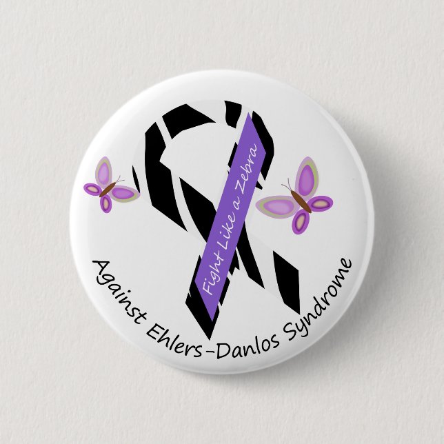 Badge Rond 5 Cm Combat d'Ehlers-Danlos EDS comme un zèbre (Devant)