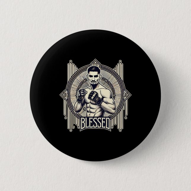 Badge Rond 5 Cm Combattant de cage de boxe thaïlandaise de kickbox (Devant)