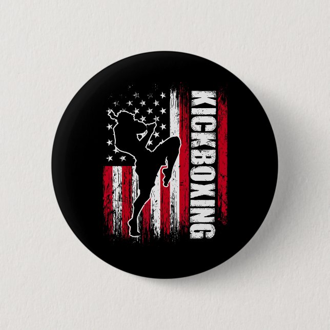 Badge Rond 5 Cm Combattant de kickboxing Drapeau américain Kickbox (Devant)