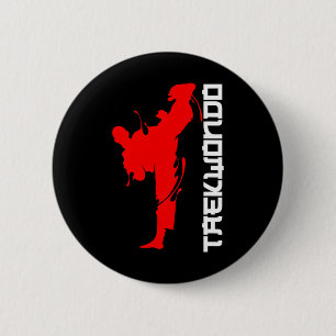 Badge Rond 5 Cm Combattant de Taekwondo Arts Martiaux Coups de Têt