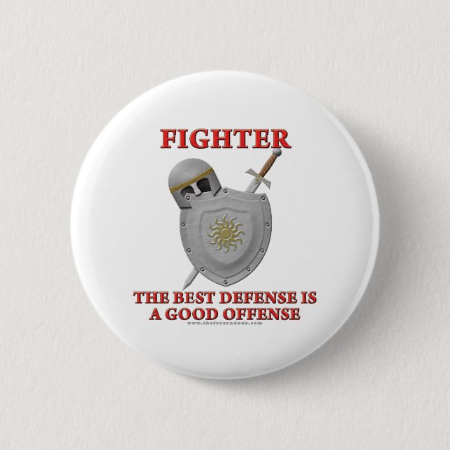 Badge Rond 5 Cm Combattant : La meilleure défense (Devant)
