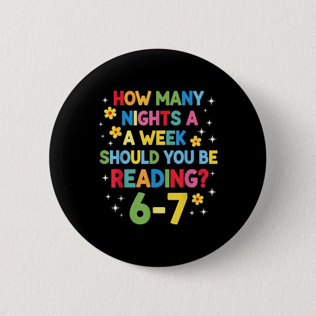 Badge Rond 5 Cm Combien de soirs par semaine devriez-vous lire 6-7 (Devant)