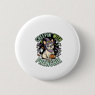 Badge Rond 5 Cm Compagnon drôle de Bulldog français Halloween