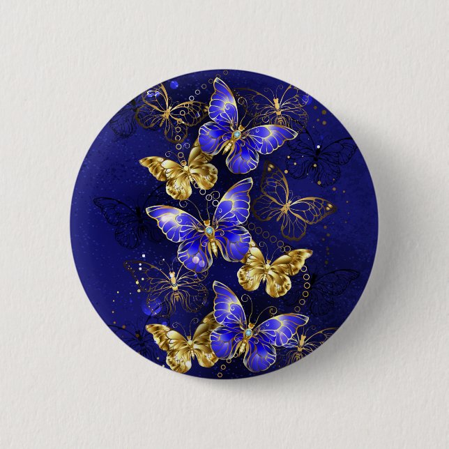 Badge Rond 5 Cm Composition with Sapphire Butterflies (Devant)