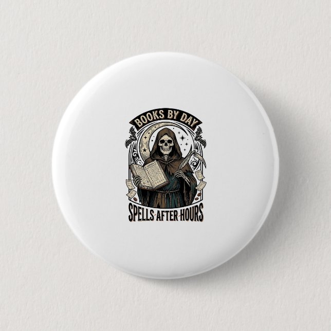 Badge Rond 5 Cm Comptable d'Halloween Sorcière Design de Faucheur  (Devant)