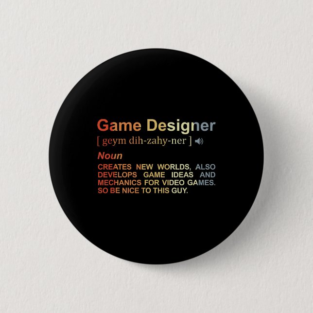 Badge Rond 5 Cm Concepteur de jeux Définition Programmateur de jeu (Devant)