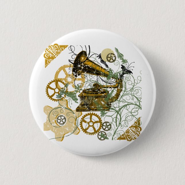 Badge Rond 5 Cm Conception affligée de Steampunk de regard (Devant)