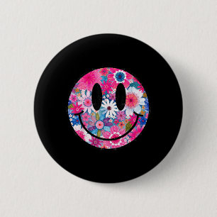 Badge Rond 5 Cm Conception bohème groovy visage souriant fleurs he