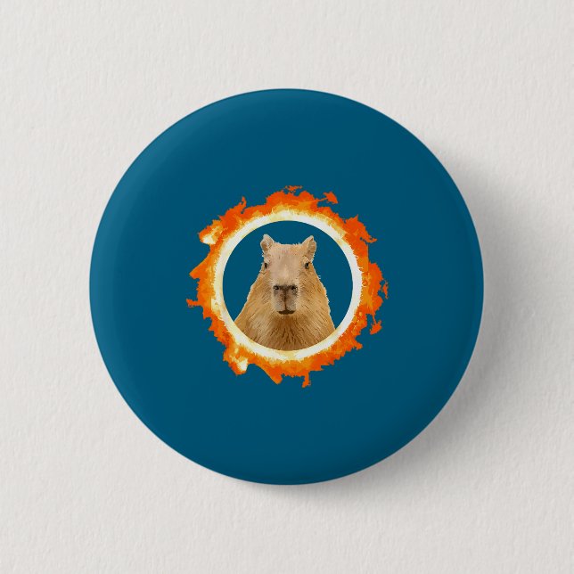 Badge Rond 5 Cm Conception Capybara Éclipse Mème Animal Solaire (Devant)