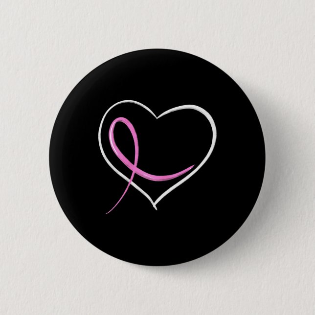 Badge Rond 5 Cm Conception cardiaque avec côtes roses (Devant)