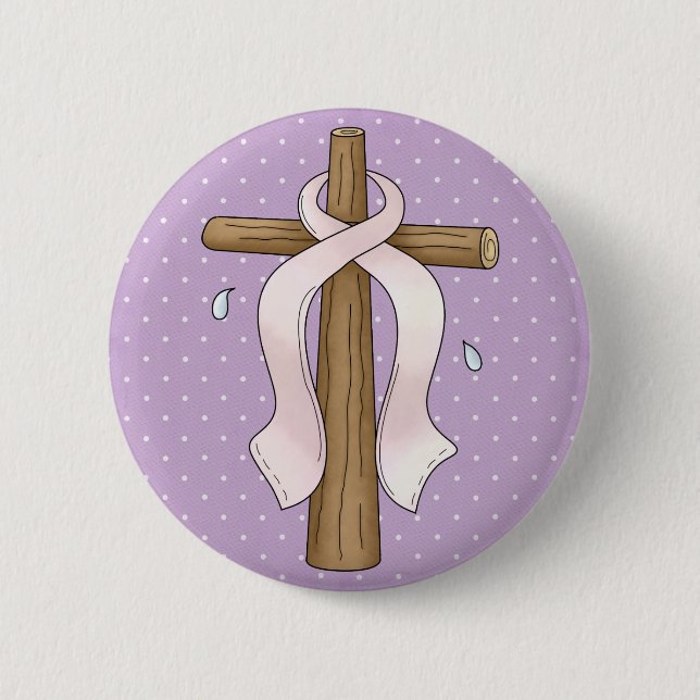 Badge Rond 5 Cm Conception croisée chrétienne de ruban rose (Devant)