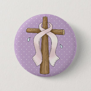 Badge Rond 5 Cm Conception croisée chrétienne de ruban rose