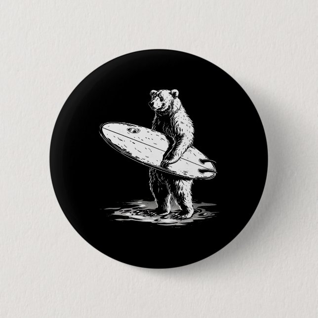 Badge Rond 5 Cm Conception d'aventure de plage cool d'ours de surf (Devant)