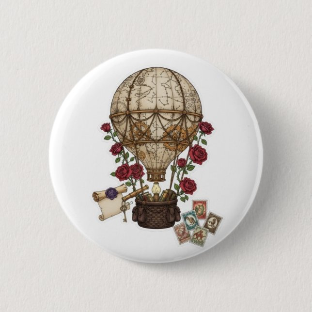 Badge Rond 5 Cm Conception d'aventure en montgolfière Steampunk Vi (Devant)