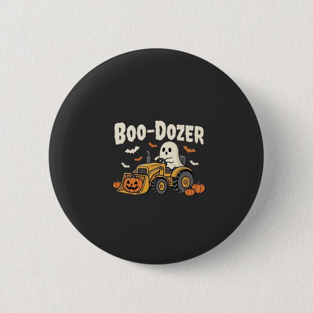 Badge Rond 5 Cm Conception de bulldozer fantôme Halloween Boo-Doze (Devant)