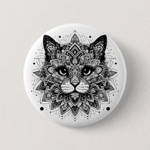 Badge Rond 5 Cm Conception de chat à motif mandala