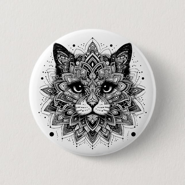 Badge Rond 5 Cm Conception de chat à motif mandala (Devant)