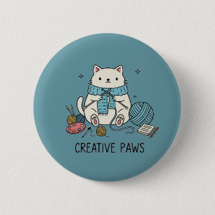 Badge Rond 5 Cm Conception de chat blanc mignon tricotant du fil b