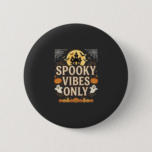 Badge Rond 5 Cm Conception de château fantôme Halloween Vibes Somb (Devant)