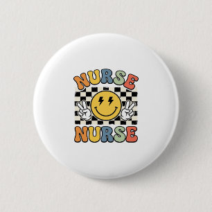 Badge Rond 5 Cm Conception de chemise à carreaux smiley d'infirmiè