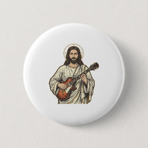 Badge Rond 5 Cm Conception de chemise à gravure de guitariste sacr