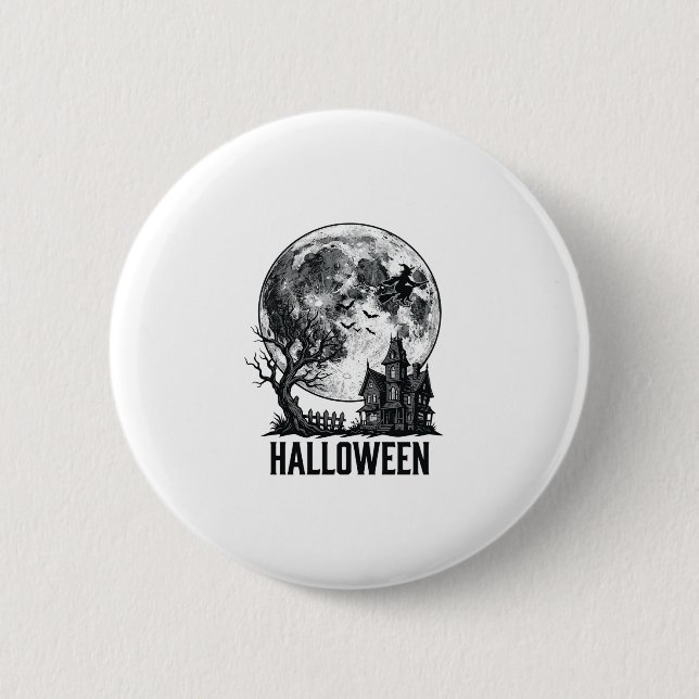 Badge Rond 5 Cm Conception de chemise de lune de maison hantée Hal (Devant)