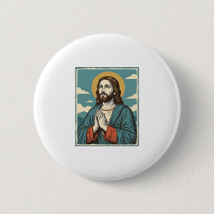 Badge Rond 5 Cm Conception de chemise religieuse Sauveur priant vi