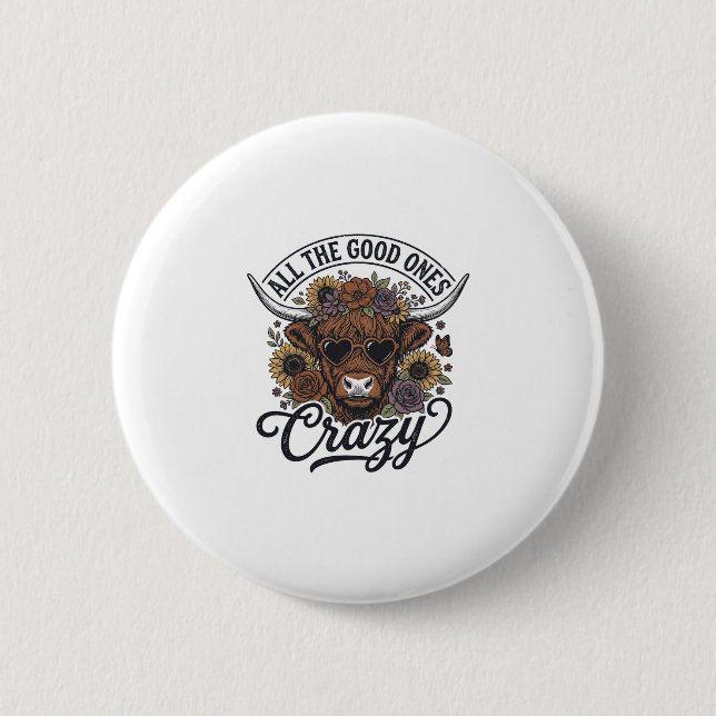 Badge Rond 5 Cm Conception de citation folle florale de vache des  (Devant)