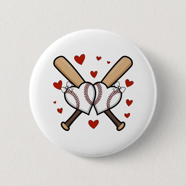 Badge Rond 5 Cm Conception de cœur de baseball avec des battes et  (Devant)