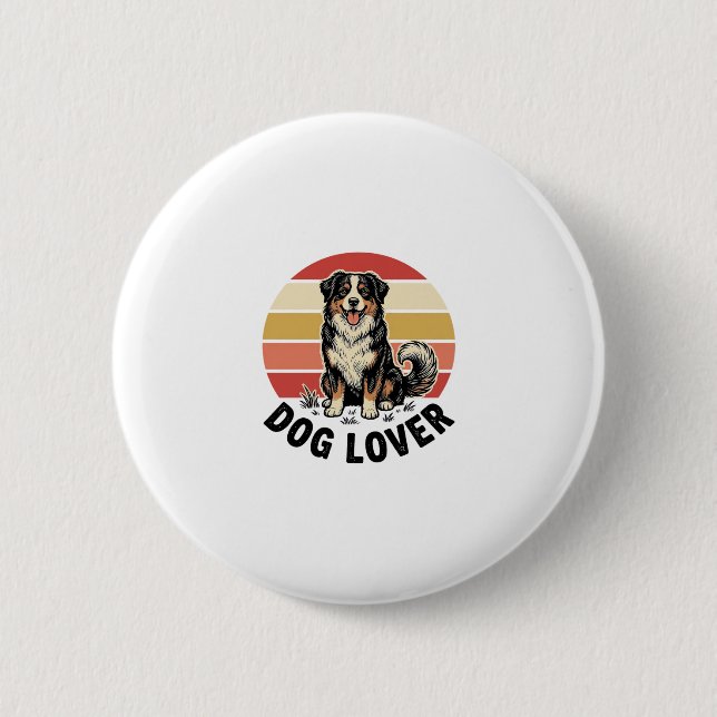 Badge Rond 5 Cm Conception de coucher de soleil de chien mignon gr (Devant)