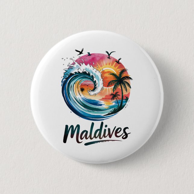 Badge Rond 5 Cm Conception de coucher de soleil tropical et de sur (Devant)