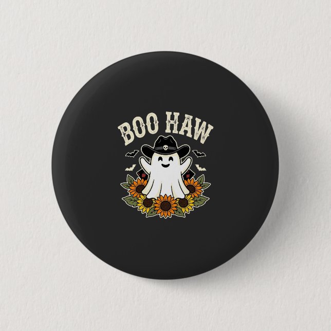 Badge Rond 5 Cm Conception de fantôme Halloween Western Boo Haw (Devant)