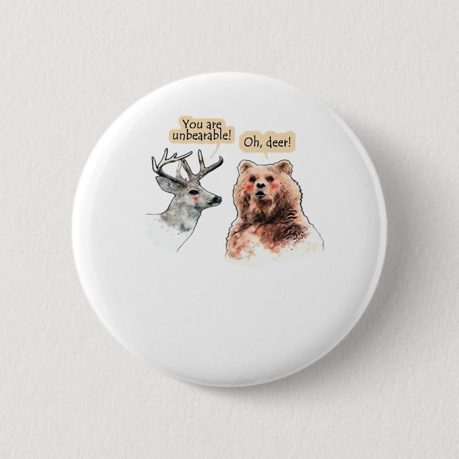 Badge Rond 5 Cm Conception de faune drôle d'ours et de cerf en con (Devant)