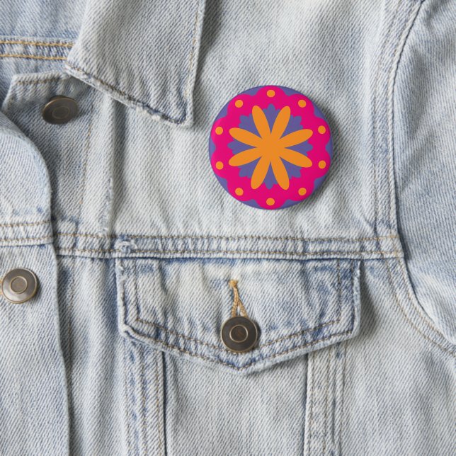 Badge Rond 5 Cm Conception de fleurs géométriques audacieuse (En situation)