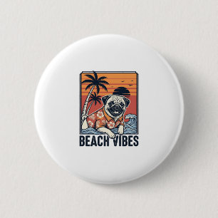 Badge Rond 5 Cm Conception de gravure vintage pug ambiance plage_1