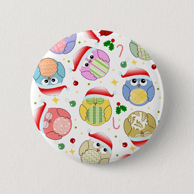 Badge Rond 5 Cm Conception de hiboux de Noël (Devant)