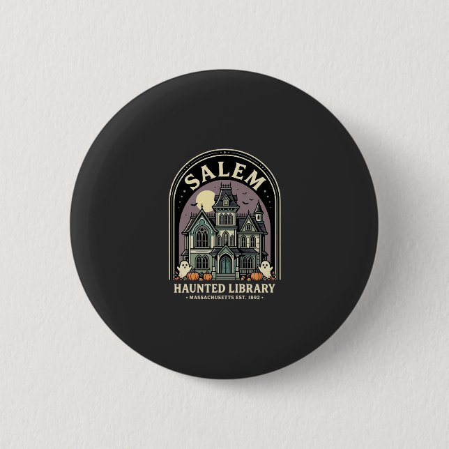 Badge Rond 5 Cm Conception de la bibliothèque hantée de Salem Hall (Devant)