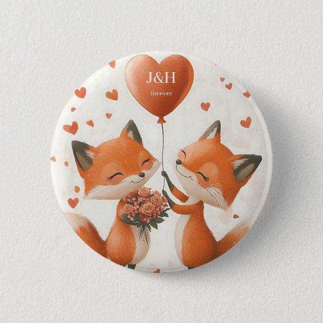 Badge Rond 5 Cm Conception de l'amour renard avec initiales person (Devant)
