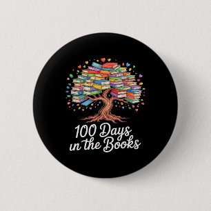 Badge Rond 5 Cm Conception de lecture d'arbre de livres du 100e jo