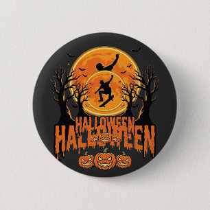 Badge Rond 5 Cm Conception de Lune de Skateboard Halloween Hallowe