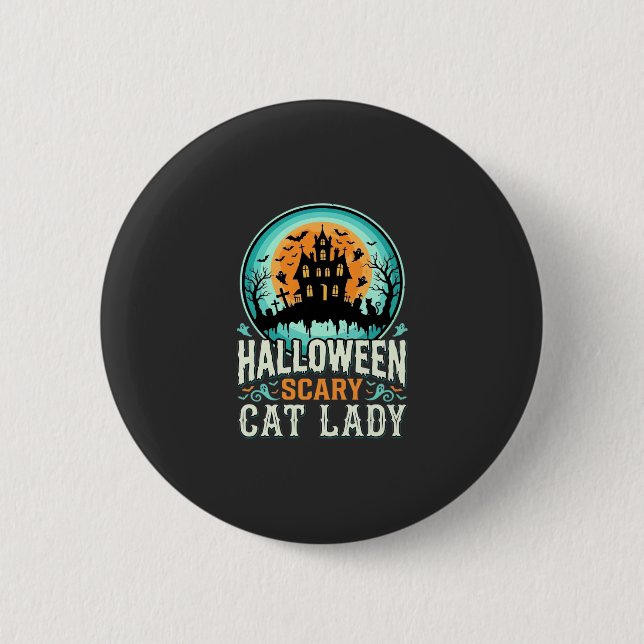 Badge Rond 5 Cm Conception de maison hantée de dame de chat effray (Devant)