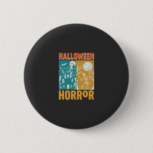 Badge Rond 5 Cm Conception de maison hantée Halloween Lune squelet