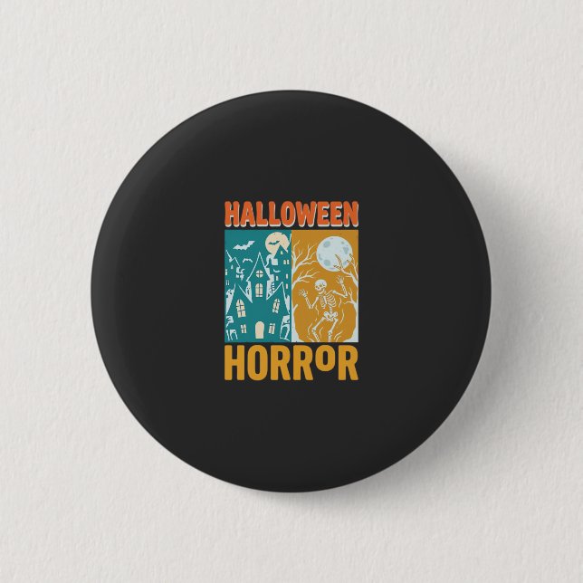 Badge Rond 5 Cm Conception de maison hantée Halloween Lune squelet (Devant)