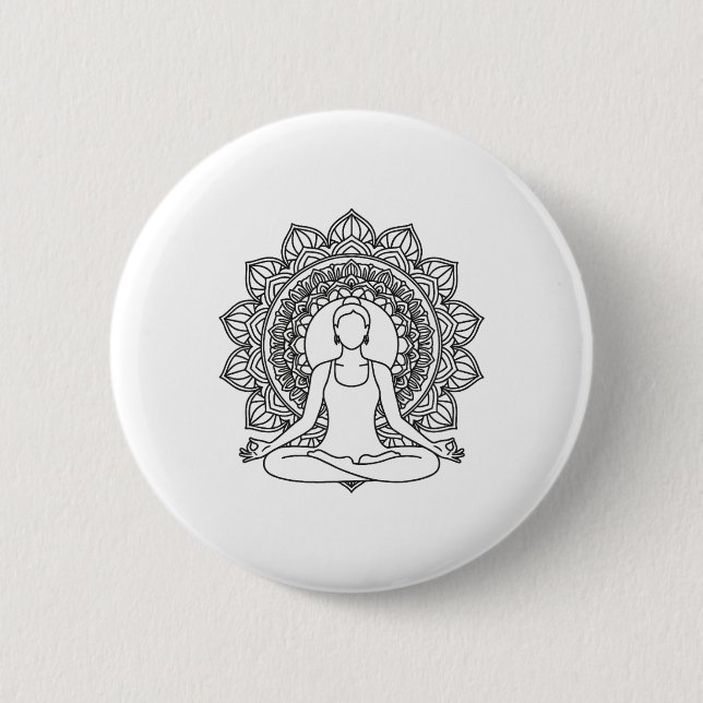 Badge Rond 5 Cm Conception de mandala yoga méditation posture plei (Devant)