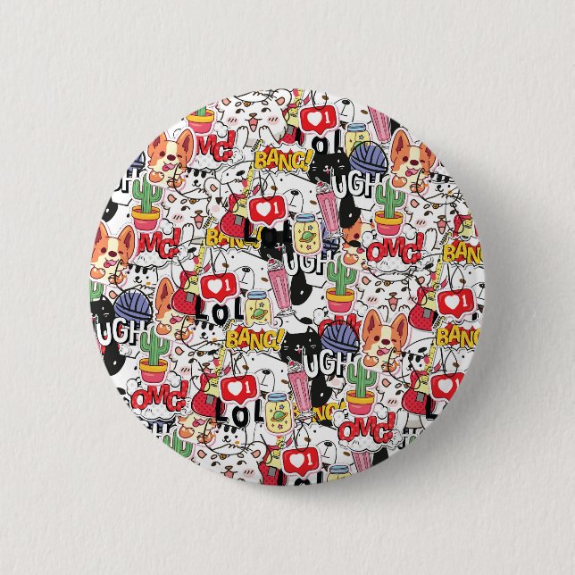 Badge Rond 5 Cm conception de mignon animal de compagnie drôle - a (Devant)