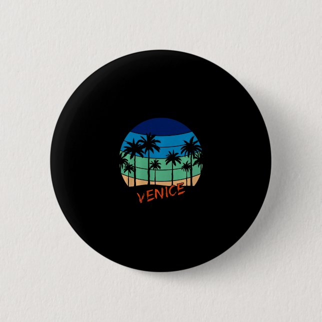 Badge Rond 5 Cm Conception de plage de coucher de soleil rétro vin (Devant)