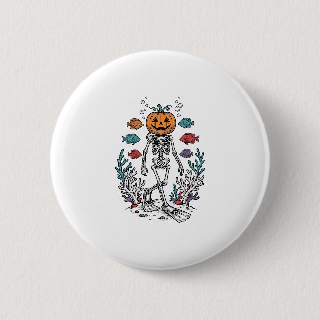 Badge Rond 5 Cm Conception de Poisson de Plongeur de Squelette de  (Devant)
