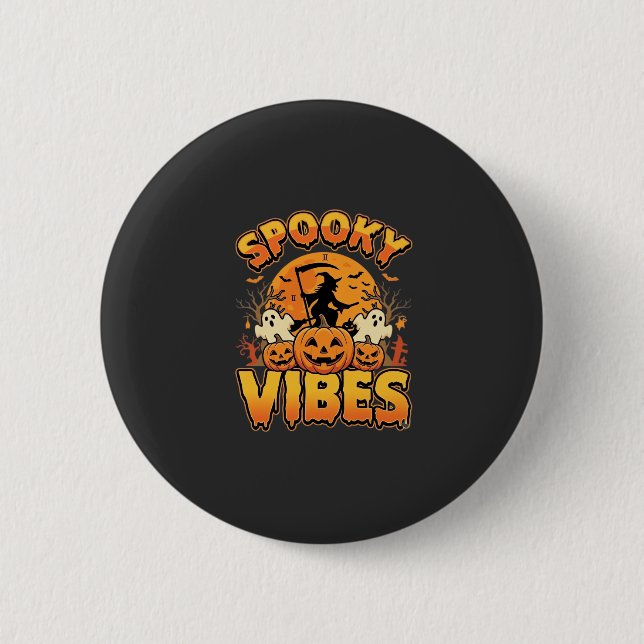 Badge Rond 5 Cm Conception de sorcière de citrouille d'Halloween V (Devant)
