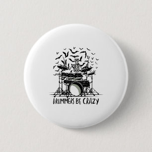 Badge Rond 5 Cm Conception de squelette de batteur fou