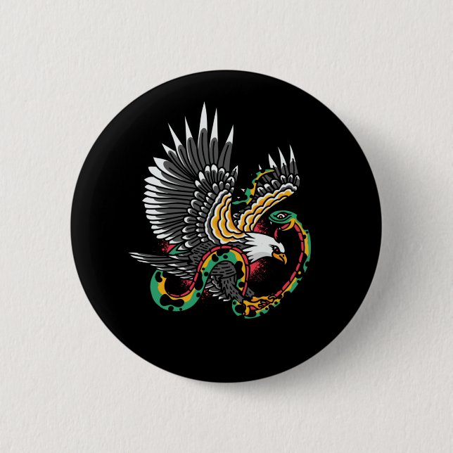 Badge Rond 5 Cm Conception de tatouage aigle contre serpent (Devant)